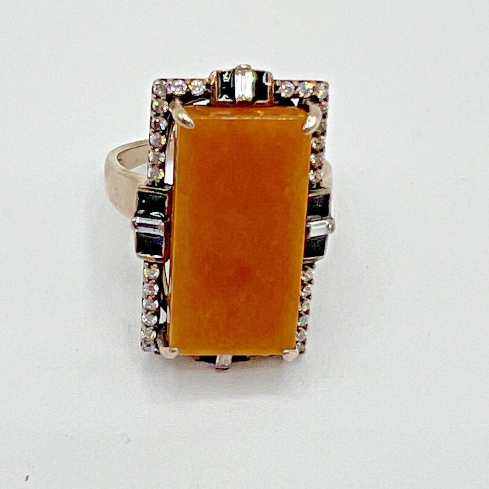 Estate JOY Sterling Silver Butterscotch Amber Cocktail Ring - Size 12.25